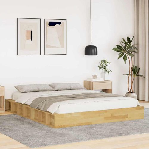 Lit Double Lit Adulte Cadre De Lit - 140x200 Cm Bois Massif De Chêne