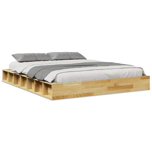 Lit Double Lit Adulte Cadre De Lit - 140x200 Cm Bois Massif De Chêne