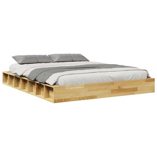 Lit Double Lit Adulte Cadre De Lit - 140x200 Cm Bois Massif De Chêne