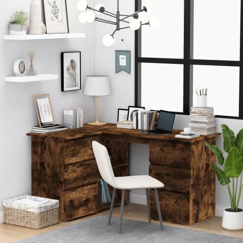 Bureau D'angle - Bureau Informatique Chêne Fumé 145x100x76 Cm Bois D'ingénierie