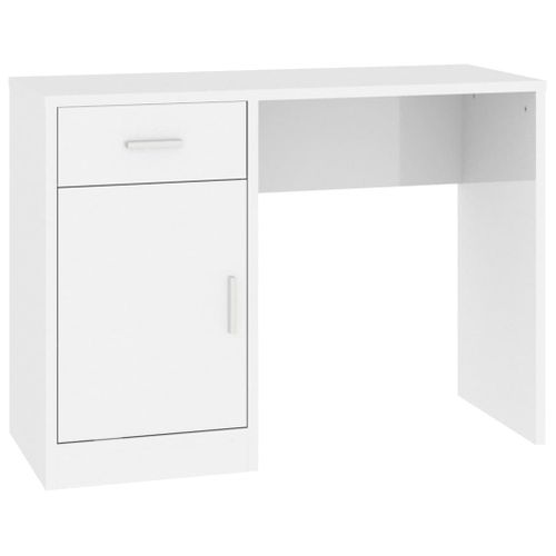 Bureau Droit - Bureau D'ordinateur Avec Tiroir Et Armoire Blanc Brillant 100x40x73 Cm