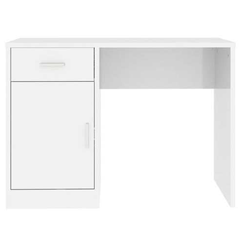 Bureau Droit - Bureau D'ordinateur Avec Tiroir Et Armoire Blanc Brillant 100x40x73 Cm