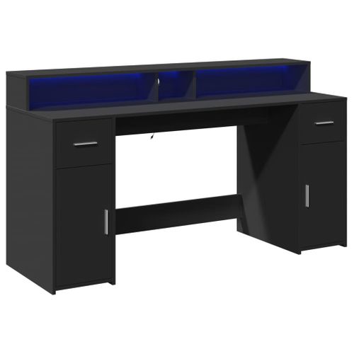 Bureau Gamer/étude HOMCOM 155,5 Cm Avec LED, Prises USB, Support écran Et Rangements - Effet Bois Naturel