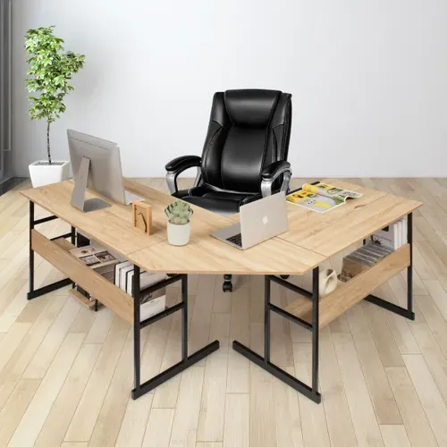 Bureau D'angle, Bureau D'ordinateur Ajustable Avec Plateau Inclinable Support Centrale Naturel