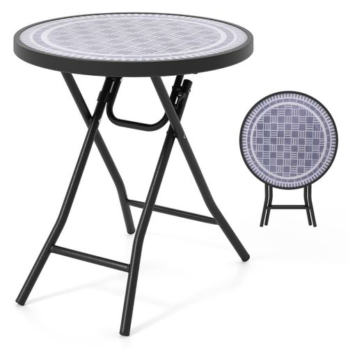 Table De Jardin Table Basse Extérieur Ronde Pliante Cadre En Métal Robuste Charge 50 Kg Gris