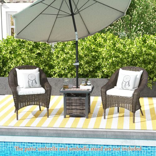 Table De Jardin, Table Basse De Patio Carrée En Rotin Pe Avec Trou Pour Parasol Cadre En Métal