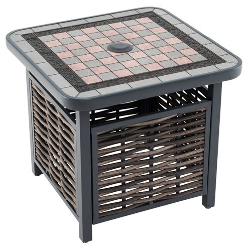 Table De Jardin, Table Basse De Patio Carrée En Rotin Pe Avec Trou Pour Parasol Cadre En Métal