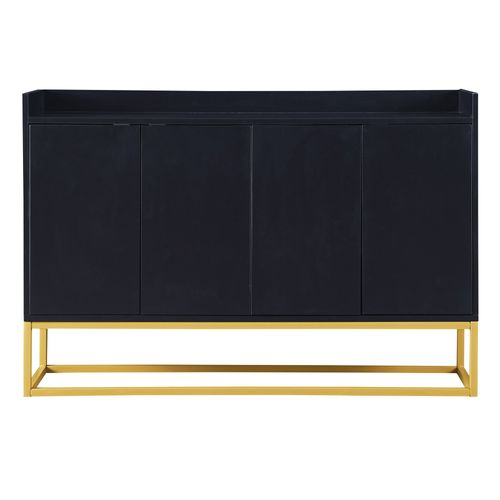 Buffet Commode 4 Portes Avec Pieds Dorés - 80x30x120cm - Noir, Design Sans Poignée - Pour Salon, Salle à Manger