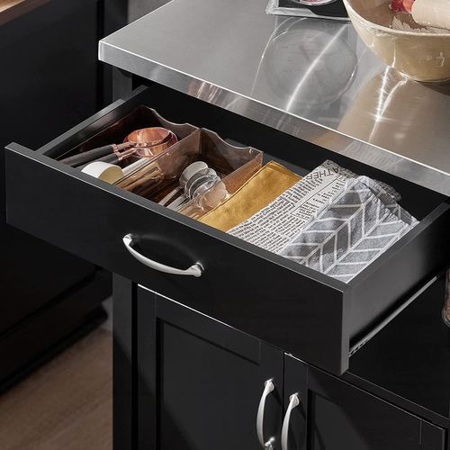 Desserte De Cuisine Roulante, Meuble De Rangement à Roulettes Plateau En Acier Inox, Fkw22-sch