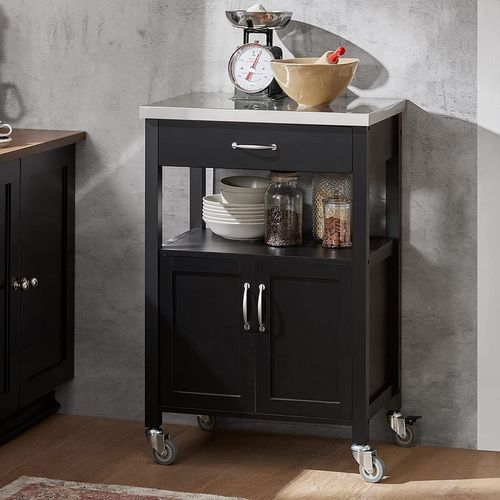 Desserte De Cuisine Roulante, Meuble De Rangement à Roulettes Plateau En Acier Inox, Fkw22-sch