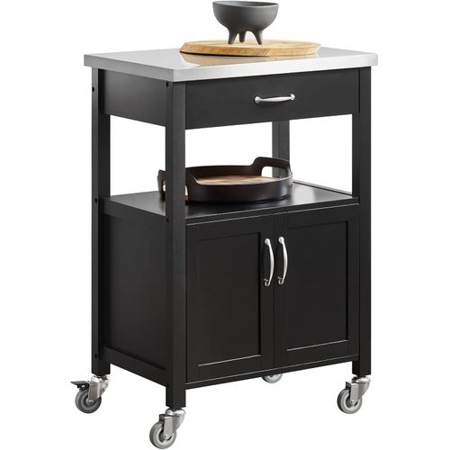 Desserte De Cuisine Roulante, Meuble De Rangement à Roulettes Plateau En Acier Inox, Fkw22-sch