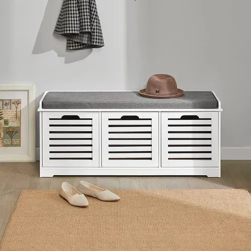 Banc De Rangement Avec Coussin Rembourré Et 3 Cubes, Banquette Confortable, Fsr23-w