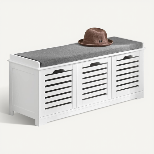 Banc De Rangement Avec Coussin Rembourré Et 3 Cubes, Banquette Confortable, Fsr23-w