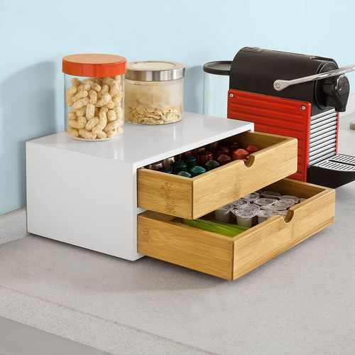 Boîte De Rangement à 2 Tiroirs Porte-capsules Nespresso Distributeur Boîte à Capsules, Frg180-wn