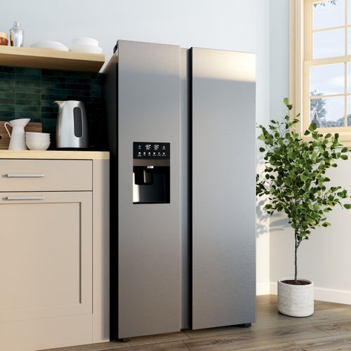 Réfrigérateur américain HAIER HSR3918EIMP 515L Platinium vue d'ambiance 1