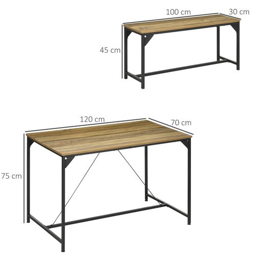 Ensemble Table à Manger Et 2 Bancs Cadre En Acier 4 Personnes Naturel Et Noir