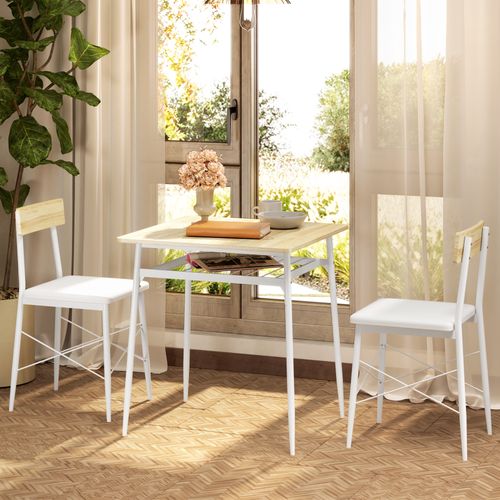 Ensemble Table Et Chaises, Structure En Acier, Avec 2 Chaises Encastrables, Blanc Chêne