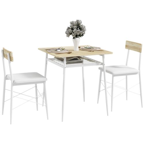 Ensemble Table Et Chaises, Structure En Acier, Avec 2 Chaises Encastrables, Blanc Chêne