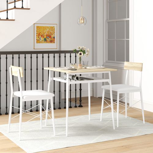 Ensemble Table Et Chaises, Structure En Acier, Avec 2 Chaises Encastrables, Blanc Chêne