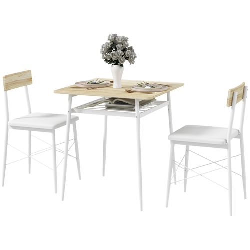 Ensemble Table Et Chaises, Structure En Acier, Avec 2 Chaises Encastrables, Blanc Chêne