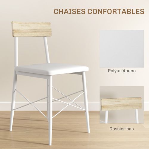 Ensemble Table Et Chaises, Structure En Acier, Avec 2 Chaises Encastrables, Blanc Chêne