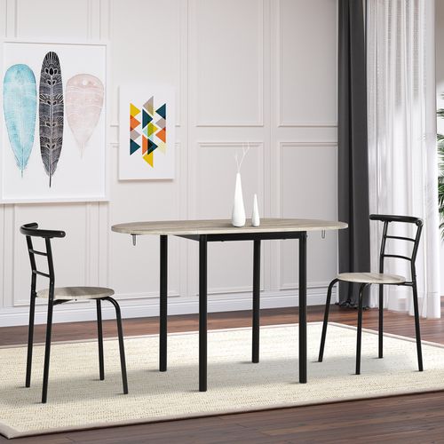 Ensemble Table Ovale Extensible Et 2 Chaises - Table à Rabats - Métal Et Mdf - Noir Et Naturel