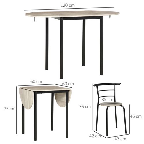 Ensemble Table Ovale Extensible Et 2 Chaises - Table à Rabats - Métal Et Mdf - Noir Et Naturel
