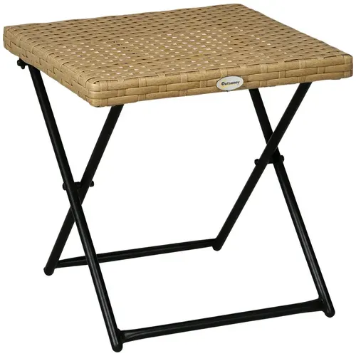 Table Basse Pliable De Jardin Résine Tressée En Pe Couleur Bois Naturel 40x40x40cm