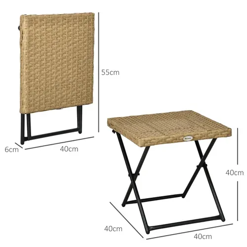 Table Basse Pliable De Jardin Résine Tressée En Pe Couleur Bois Naturel 40x40x40cm