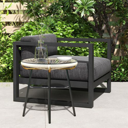 Table Basse De Jardin Ronde Métal Crème 50x50x50cm
