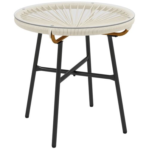 Table Basse De Jardin Ronde Métal Crème 50x50x50cm