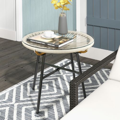 Table Basse De Jardin Ronde Métal Crème 50x50x50cm