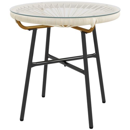 Table Basse De Jardin Ronde Métal Crème 50x50x50cm