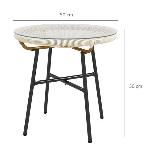 Table Basse De Jardin Ronde Métal Crème 50x50x50cm