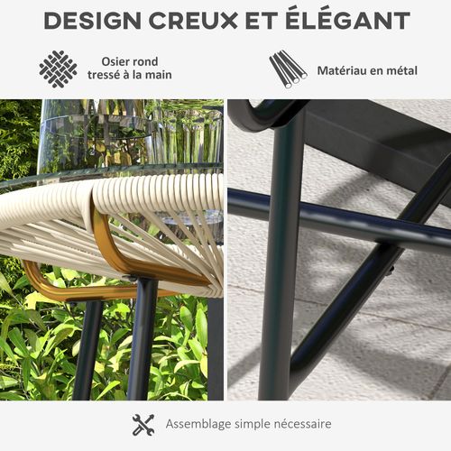 Table Basse De Jardin Ronde Métal Crème 50x50x50cm