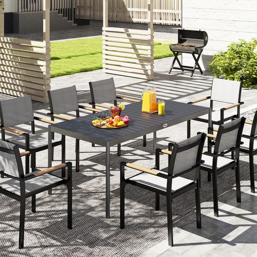 Table De Jardin Rectangulaire, Table à Manger Extérieure Acier Gris Foncé 186x90x74cm
