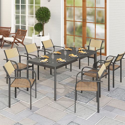 Table De Jardin Rectangulaire, Table à Manger Extérieure Acier Gris Foncé 186x90x74cm