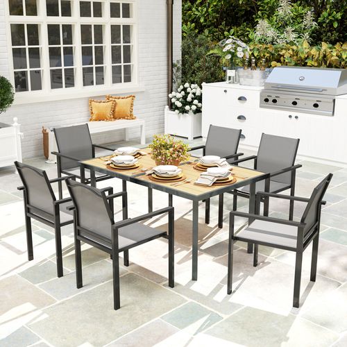 Table De Jardin, Table à Manger Extérieure Acier Couleur Bois Naturel 150x90x72cm