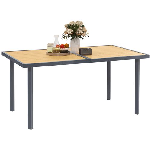 Table De Jardin, Table à Manger Extérieure Acier Couleur Bois Naturel 150x90x72cm