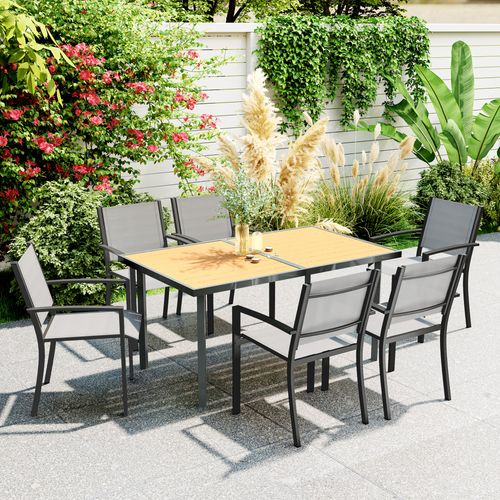 Table De Jardin, Table à Manger Extérieure Acier Couleur Bois Naturel 150x90x72cm