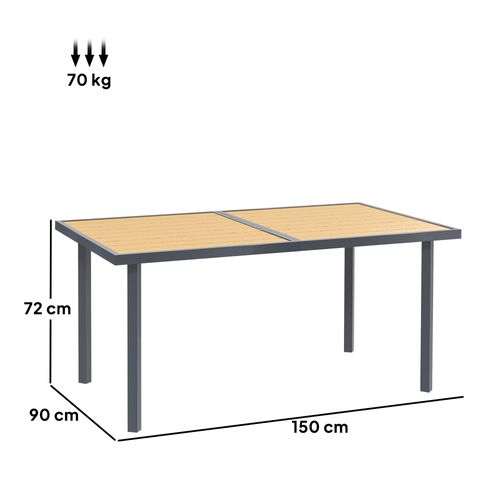 Table De Jardin, Table à Manger Extérieure Acier Couleur Bois Naturel 150x90x72cm
