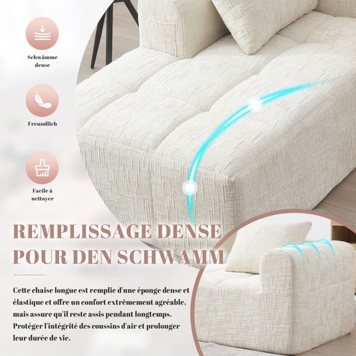 Méridienne 1 Places en Chenille - Beige - Avec Poche De Rangement Latérale