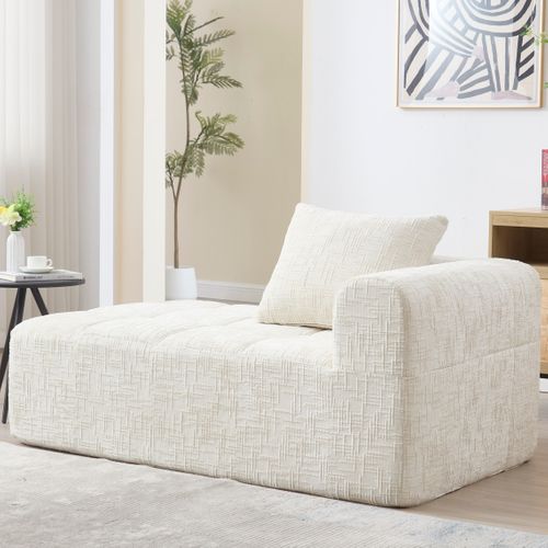 Méridienne 1 Places en Chenille - Beige - Avec Poche De Rangement Latérale