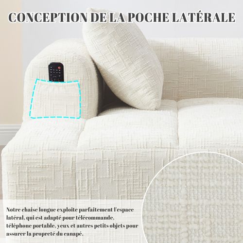 Méridienne 1 Places en Chenille - Beige - Avec Poche De Rangement Latérale