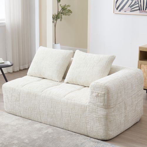 Méridienne D'angle 2 Places En Chenille - Module D'angle - Avec Poche De Rangement Latérale - Beige
