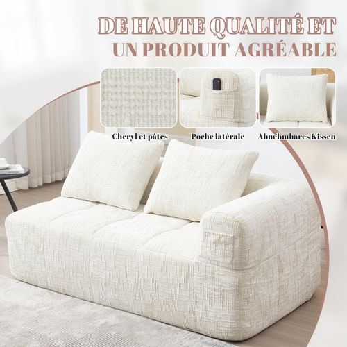 Méridienne D'angle 2 Places En Chenille - Module D'angle - Avec Poche De Rangement Latérale - Beige