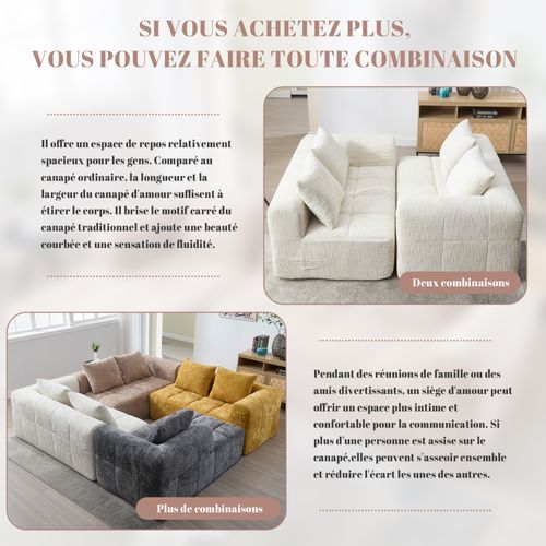 Méridienne D'angle 2 Places En Chenille - Module D'angle - Avec Poche De Rangement Latérale - Beige