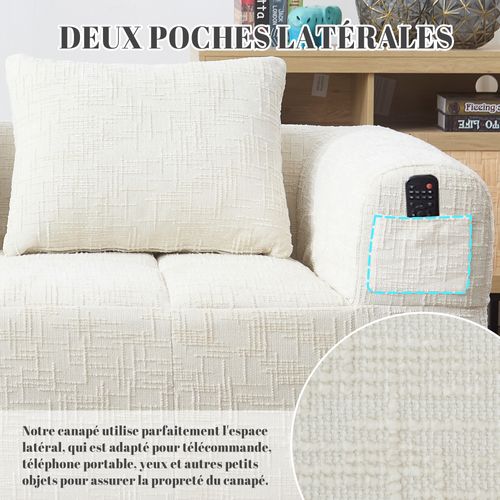 Méridienne D'angle 2 Places En Chenille - Module D'angle - Avec Poche De Rangement Latérale - Beige