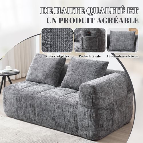 Méridienne 2 Places En Chenille - Avec Poche De Rangement Latérale - Gris