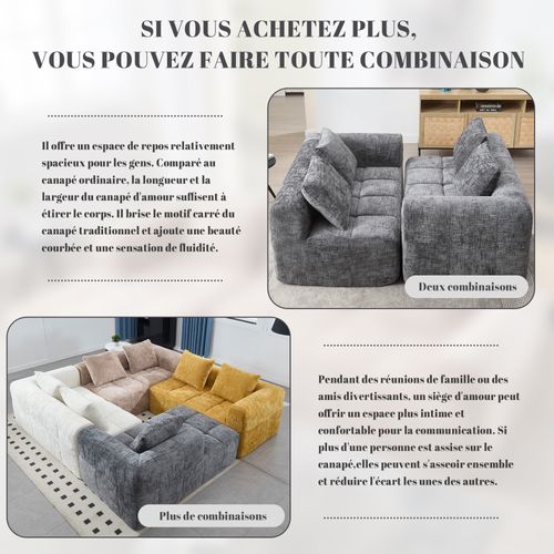 Méridienne 2 Places En Chenille - Avec Poche De Rangement Latérale - Gris